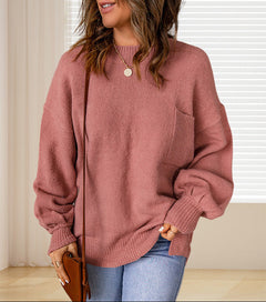 RUNDHALS LANGARM LOCKERE SWEATER | BEQUEME MODERNE FREIZEITMODE in Rosa