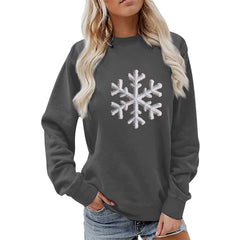 Damen Sweatshirt mit funkelndem Schneeflockenmotiv und lässigem Schnitt in Dunkelgrau