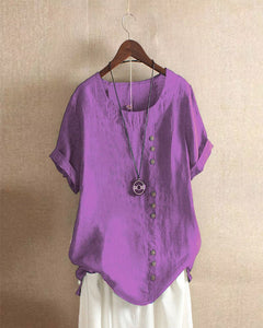 Zayla - Unifarbenes Kurzarm-Bluse mit Rundhalsausschnitt in Lila