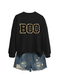 Damen Sweatshirt mit glitzerndem Aufdruck in Schwarz