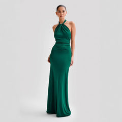 Martina | Damen Elegantes Neckholder Maxikleid Sommerlich Schmeichelnd in Grün