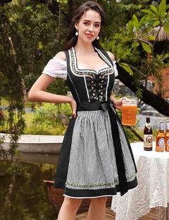 3-teiliges Dirndlset mit Schürze & Bluse – Oktoberfest | Traditionelles Trachtenkleid für festliche Anlässe in Schwarz
