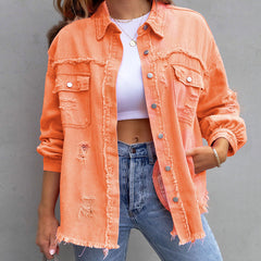 RalphMattew Zerfledderte Jeansjacke in Orange