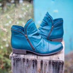Orthopädische Stiefeletten Damen mit Reißverschluss und Falten Design für Herbst und Winter in Blau
