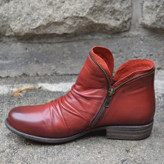 Orthopädische Stiefeletten Damen mit Reißverschluss und Falten Design für Herbst und Winter in Rot