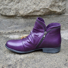 Orthopädische Stiefeletten Damen mit Reißverschluss und Falten Design für Herbst und Winter in Lila