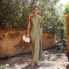 Paula - Sommer Abendkleid Damen Langes One-Shoulder für Hochzeit & Events in Grün
