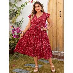 Salome - Sommerkleid - V-Ausschnitt Falten in Rot