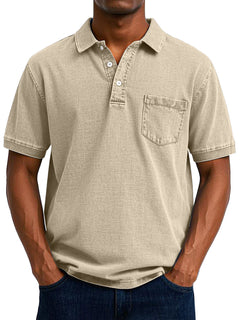Gustav | Herren Vintage Kurzarm Polohemd mit Tasche in Khaki
