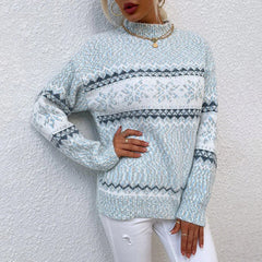 Pullover Damen Winter Strick Schneeflocke | Warm & Festlich in Hellblau