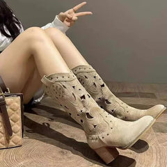 Querina - Bedruckte Cowboystiefel aus Leder in Grau