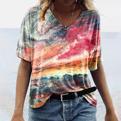 Regina - Originelles Damen-T-Shirt im Boho-Stil in Sonnenuntergang bei Sedona