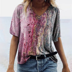 Regina - Originelles Damen-T-Shirt im Boho-Stil in Rosafarbener Strand