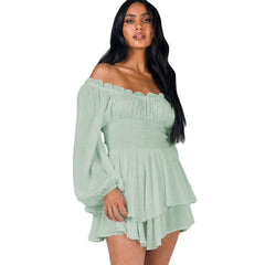 Ria | Elegantes Off Shoulder Kleid mit Ärmeln in Grün