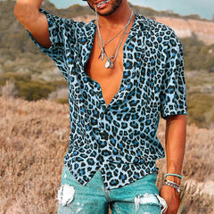 Robbie- Herrenhemd mit Leopardenmuster in Blau