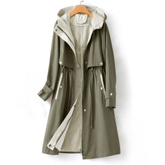 Wasserdichter Trenchcoat mit Kapuze für Damen | Langarm in Grün