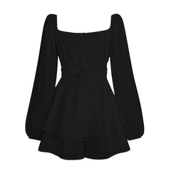 Vanessa | Rüschen Traum langen Ärmeln Minikleid in Schwarz