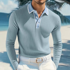 Castellan™-Poloshirt mit Langen Ärmeln, Kontrastierendem Kragen und Hochwertiger Verarbeitung in Blau