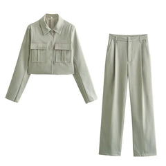 Kehlani - Gekürzte Jacke & Hose - Elegantes Freizeit-Set in Graues Set