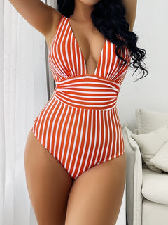 Alejandra® | Cooler Damen-Badeanzug mit Streifen in Rot