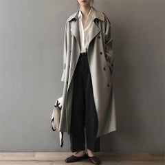 Damen Langer Wasserdichter Trenchcoat | Reverskragen in Grau