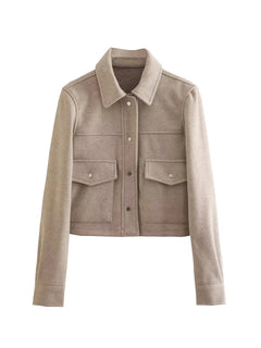 Oona - Herbstmode Jacke - Fronttaschen Stil in Aprikose