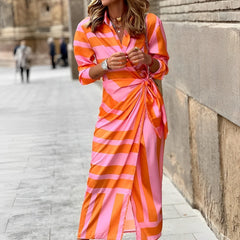 Tessa - Lange Kleid - Mehrfarbig in Orange