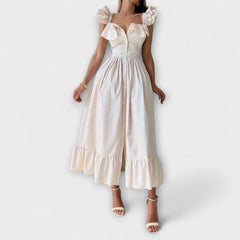 Lia - Ruffled Shirt Dress in Khaki