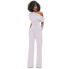 Greta | Jumpsuit mit Schrägem Kragen und Weiten Beinen in Weiß