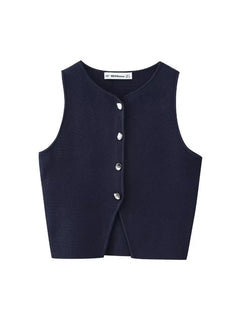 Deasia - Gestricktes Crop Top - Frontschlitz in Blau