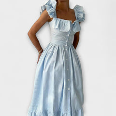 Lia - Ruffled Shirt Dress in Blau