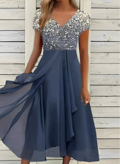 Carissa - Chiffonblusenkleid für Frauen in Silber blau