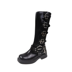 Darcie - Kniehohe Stiefel - Punk Gothic Stil in Schwarz