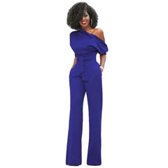 Greta | Jumpsuit mit Schrägem Kragen und Weiten Beinen in Blau