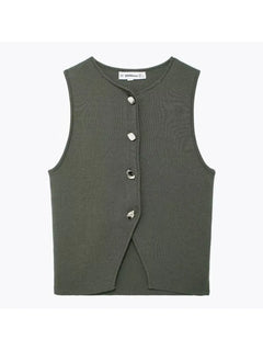 Deasia - Gestricktes Crop Top - Frontschlitz in Grau