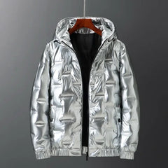 Herren Winter Daunen Jacke | mit Kapuze in Silber