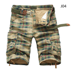 2025 Summer Men Shorts Fashion Plaid Beach Shorts Mens Casual Shorts Military Short Pants Male Bermuda Cargo Overalls No belt in JD04 Khaki