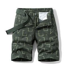 Summer thin multi pocket pure cotton workwear shorts men's oversized loose straight leg five point casual over knee beach shorts in army green