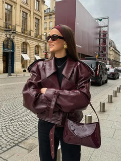 Jahrgang-Kurzjacke für Damen | Langarm in Dunkelrot