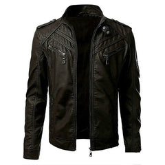Herren Stilvolle Premium Bikerjacke | Mehrere Taschen in Kaffee