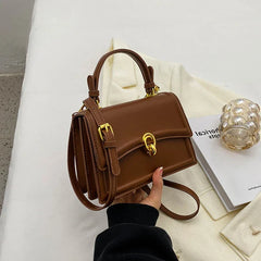 Vera - Leder Umhängetasche - Quadratischer Vintage-Stil in Braun