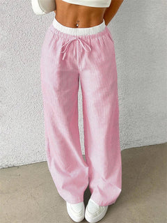 Daphne - Lässige Hose mit weitem Bein - Streifendruck in Rosa
