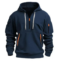 Pullover Herren Mit Kapuze | Halbreißverschluss Outdoor Stil in Blau