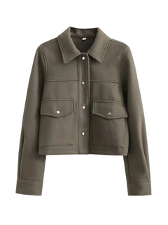 Oona - Herbstmode Jacke - Fronttaschen Stil in Armeegrün