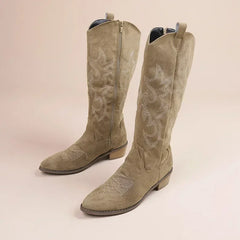Georgia - Kniehohe Cowboystiefel - Stickerei-Detail in Khaki