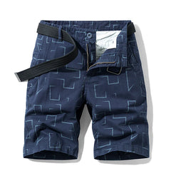 Summer thin multi pocket pure cotton workwear shorts men's oversized loose straight leg five point casual over knee beach shorts in Blue
