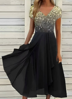 Carissa - Chiffonblusenkleid für Frauen in Gold Schwarz