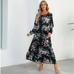 Sara | Bohemian Maxi Dress in Blüten Schwarz