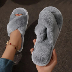 Gemütliche Hausschuhe für Damen | Offene Zehenpartie in Grau