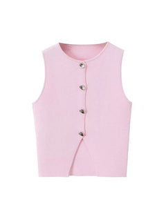 Deasia - Gestricktes Crop Top - Frontschlitz in Rosa
